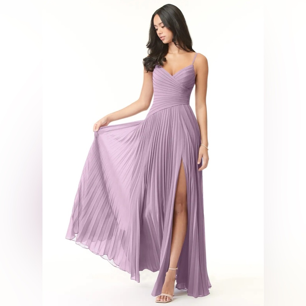 Azazie Vini pleated chiffon gown in Wisteria